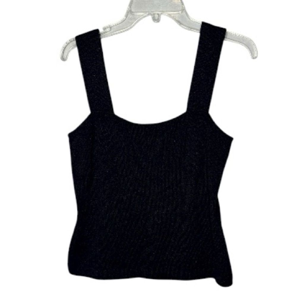 St. John Black Square Neckline Sparkle Sleeveless Top. Size Small.